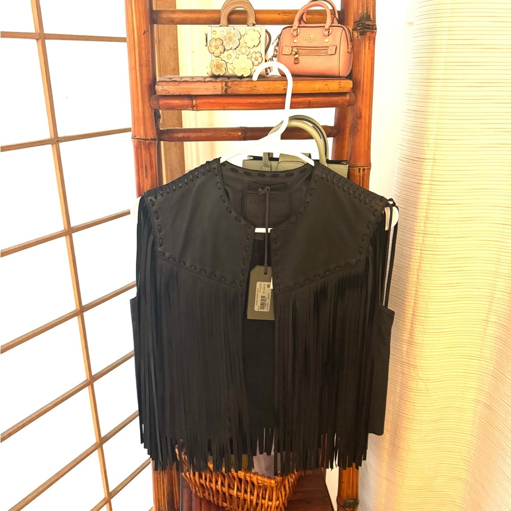 All Saints Black Fringe Vest